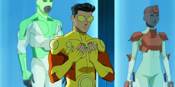 Mark looks down at his hands while wearing Bulletproof's suit in Invincible.