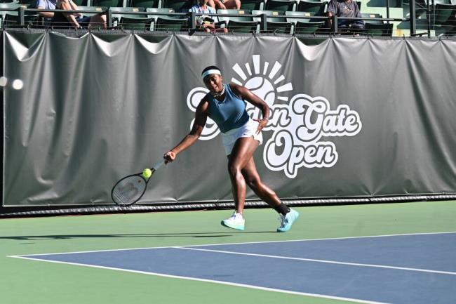 Hailey Baptiste plays a shot during a match at the Golden Gate Open on Saturday in Stanford. (Golden Gate Open)