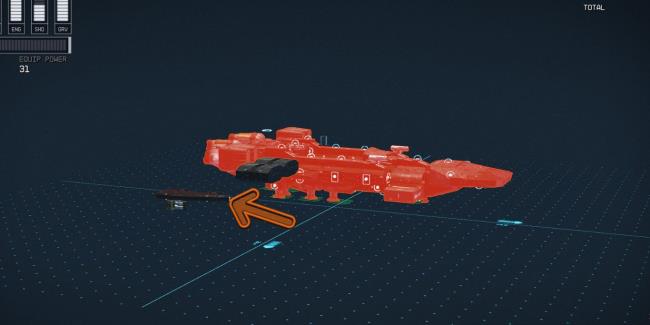 Starfield Ship Highlighted In Red In Ship Builder