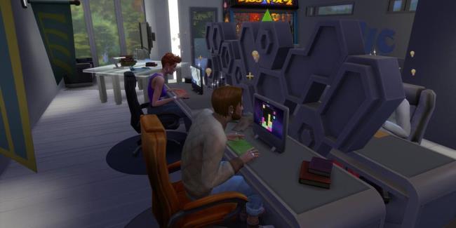 two sims on the computer in a room together from the sims 4 tech guru career best careers sims 4