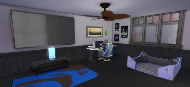 a sim at the computer with all the career rewards from the tech guru career sims 4