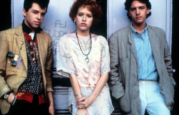 Jon Cryer, Molly Ringwald and Andrew McCarthy on set of the film 