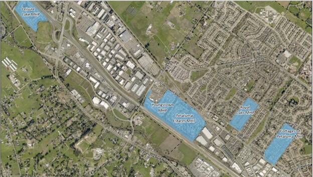 Five mobile home parks would be subject to the senior overlay district in Petaluma. (Courtesy of City of Petaluma)