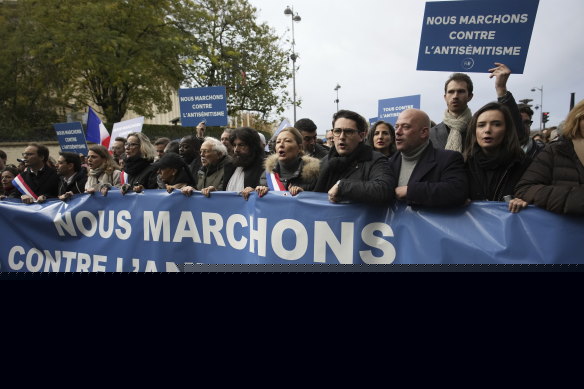 Thousands gather for a march against antisemitism in Paris, France.