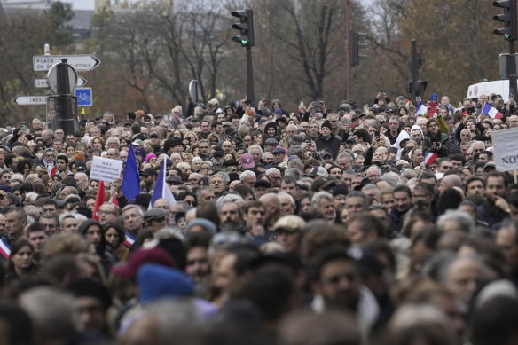Thousands gather for a march against antisemitism in Paris, France.
