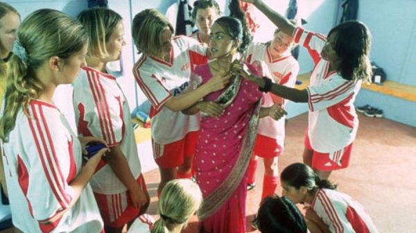 Parminder Nagra (center, wearing a sari) in "Bend it Like Beckham."