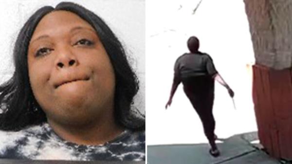 一段令人不寒而栗的视频显示，俄亥俄州一名女子挥舞着刀，在巨鹰酒店外刺伤了一名幼童