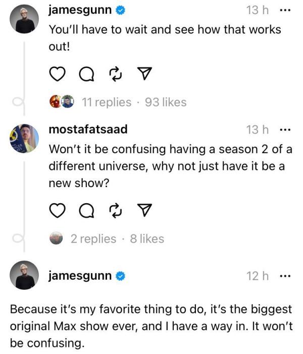 On Threads, James Gunn says Peacemaker season 2 being in the DCU will not be confusing