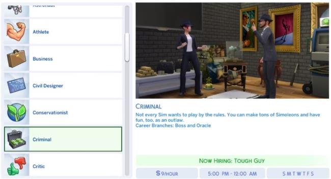 sims 4 criminal career overview starting pay