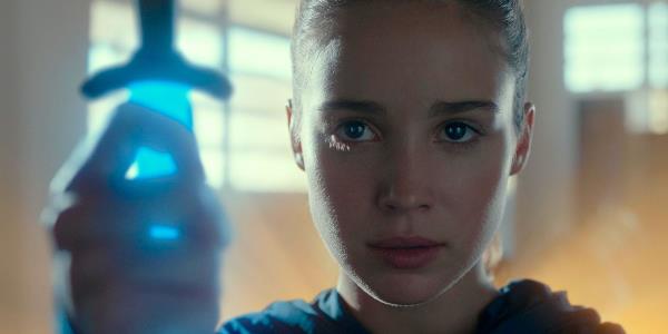 Alba Baptista as Ava with glowing knife in Warrior Nun