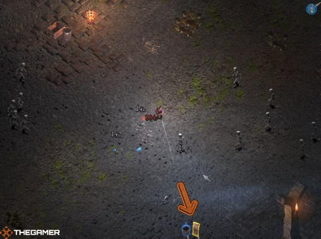 Halls of Torment player heading to the first ability scroll in the Haunted Caverns.