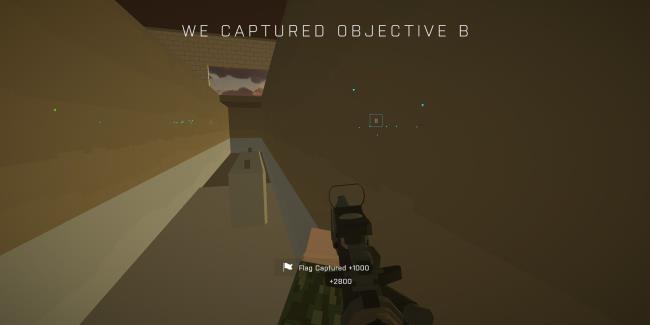 Low-poly first person shooter that says 