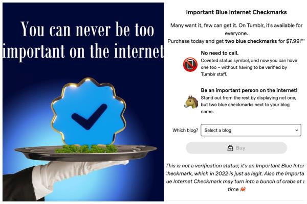 Tumblr以7.99美元的价格出售两个蓝色勾，恶搞埃隆·马斯克的蓝色勾
