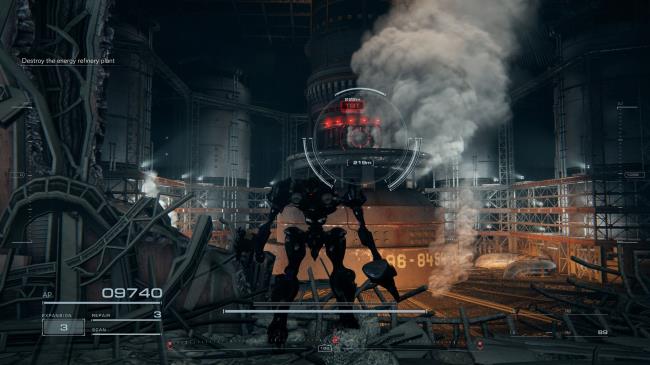 Player standing next to the refinery plant in Armored Core 6