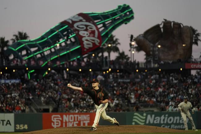 Giants pitcher Logan Webb works against the Colorado Rockies during the fifth inning in San Francisco, Saturday, Sept. 9, 2023. (Jeff Chiu / ASSOCIATED PRESS)