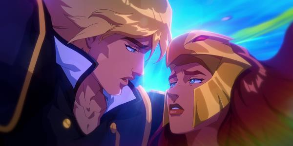 Masters of the Universe Revolution Prince Adam and Teela leaning in for a kiss